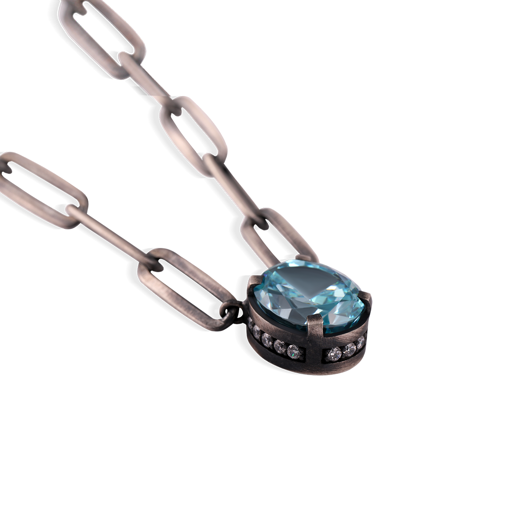 Oval Swiss Blue Topaz Shimmera Choker