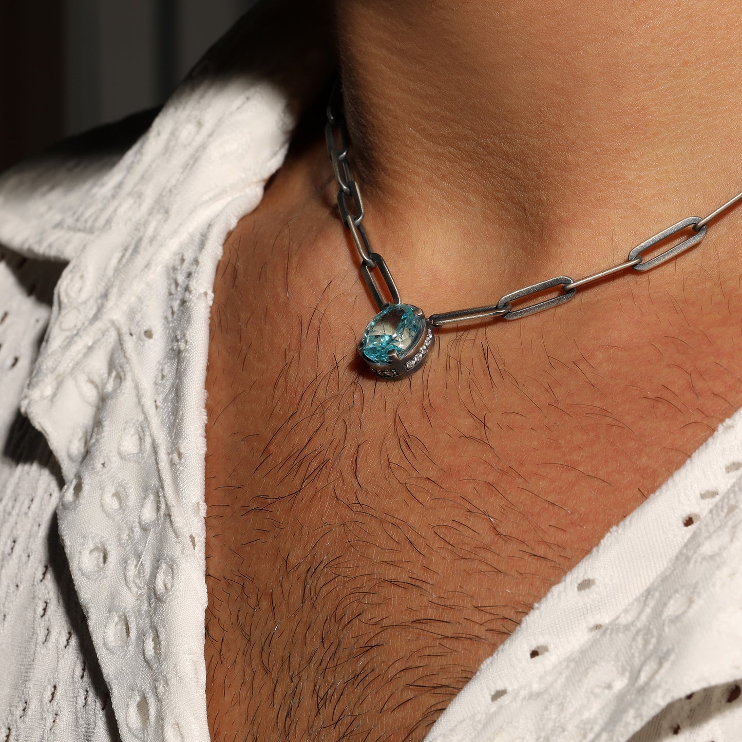 Oval Swiss Blue Topaz Shimmera Choker