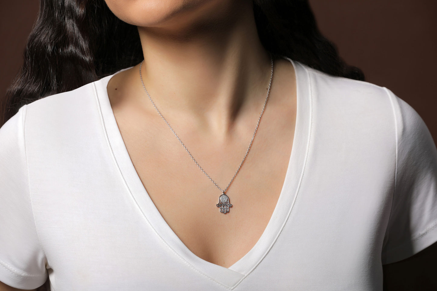 Hamsa White Necklace