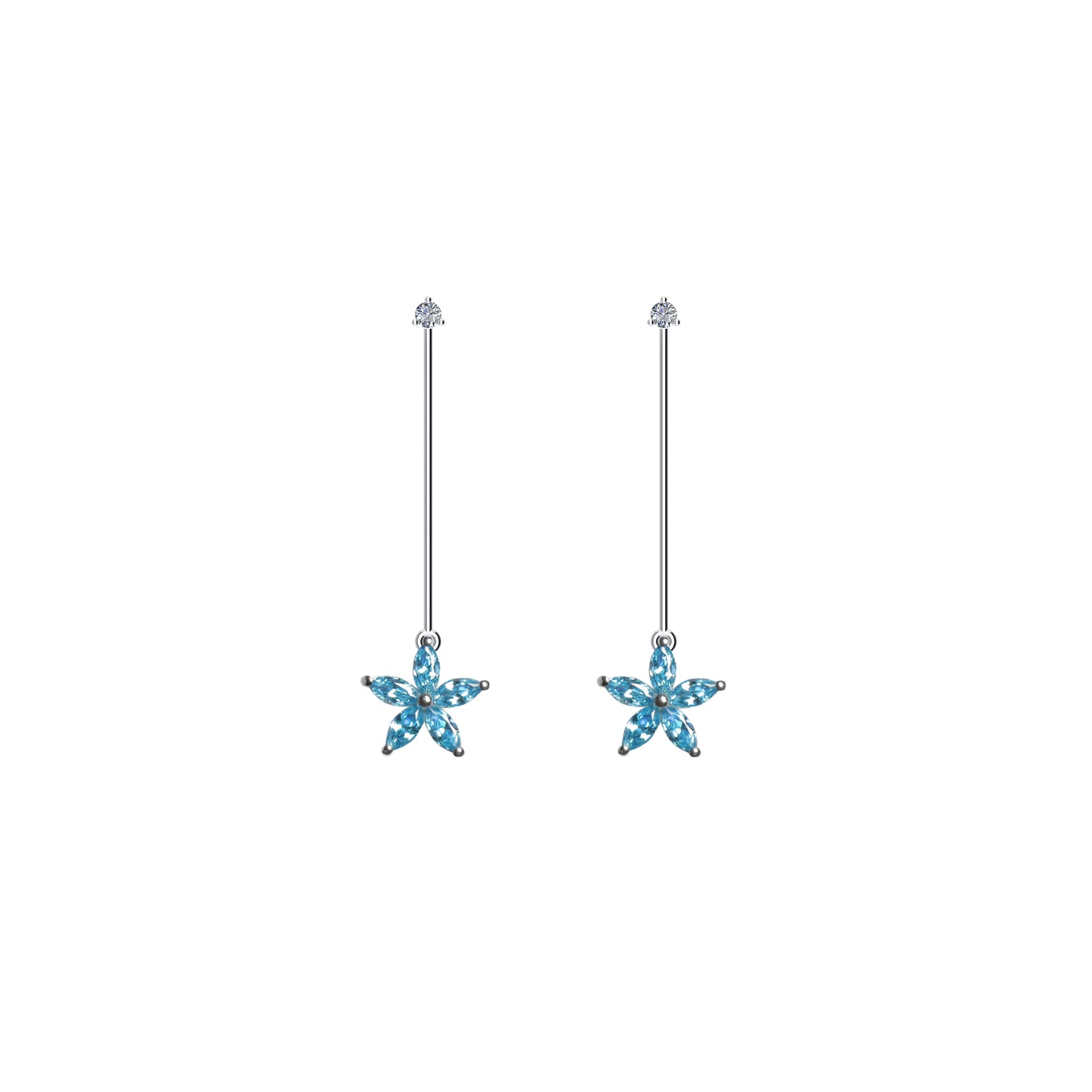 Flora Long Earrings Blue