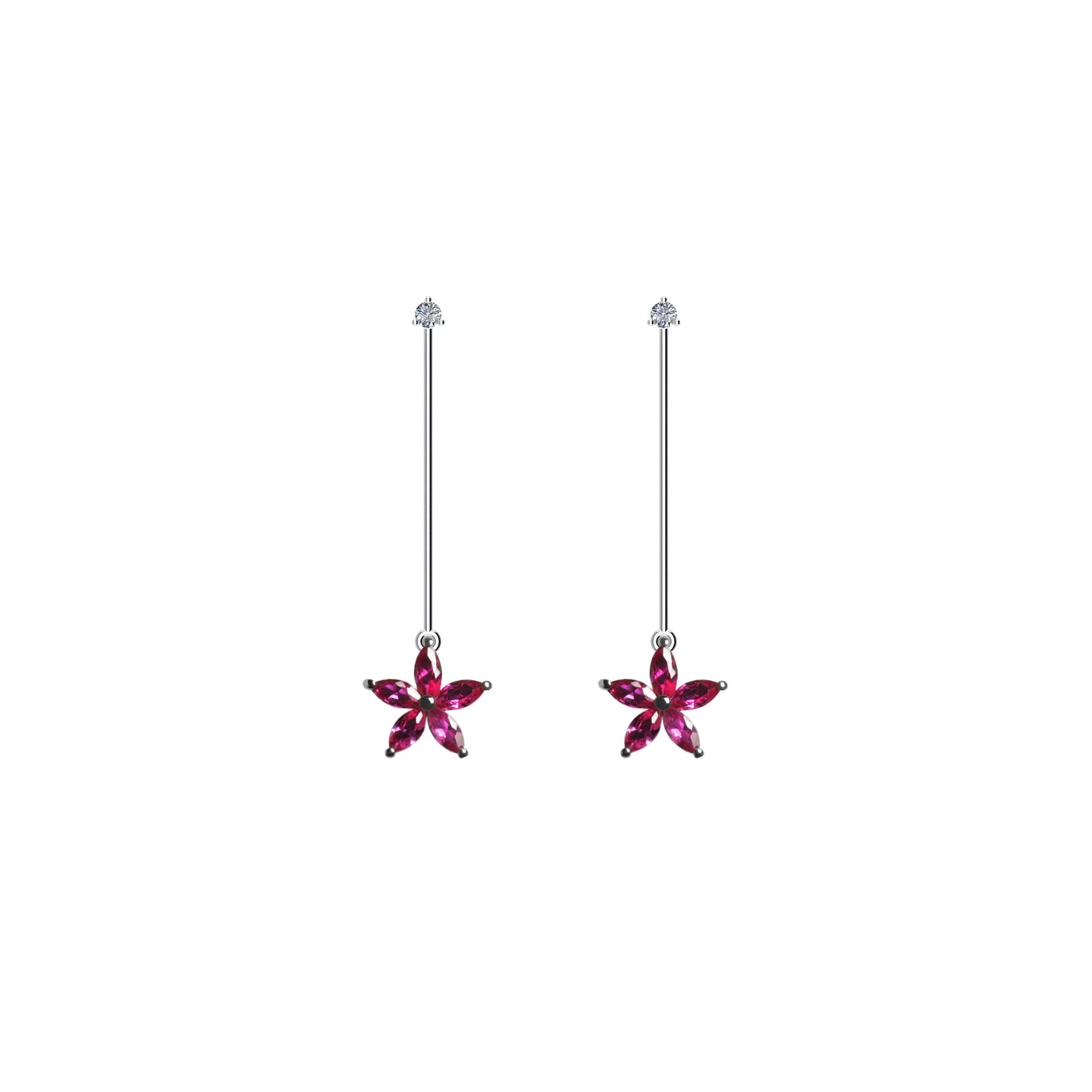 Flora Long Earrings Fuchsia