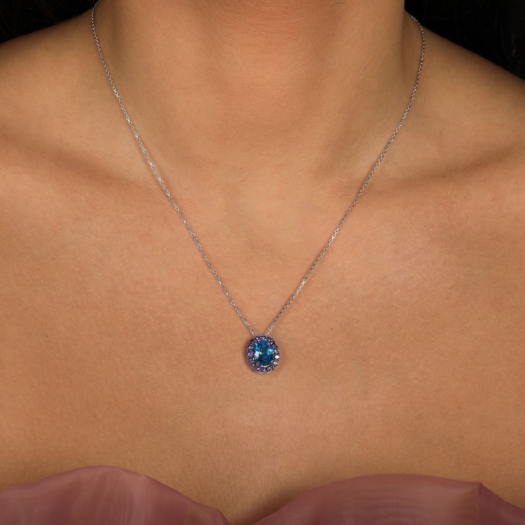 blue moon halo necklace