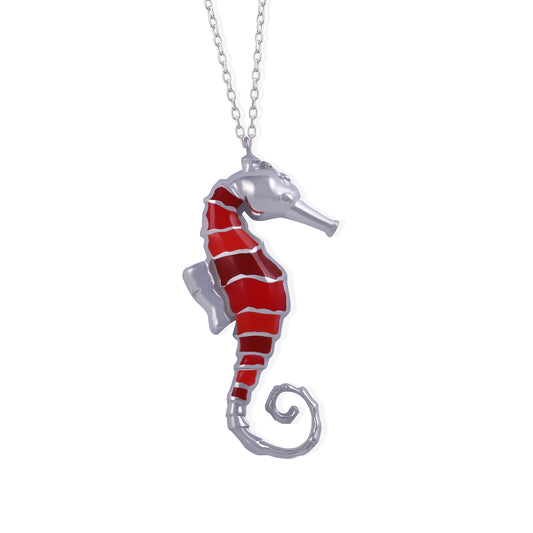 sea horse necklace red